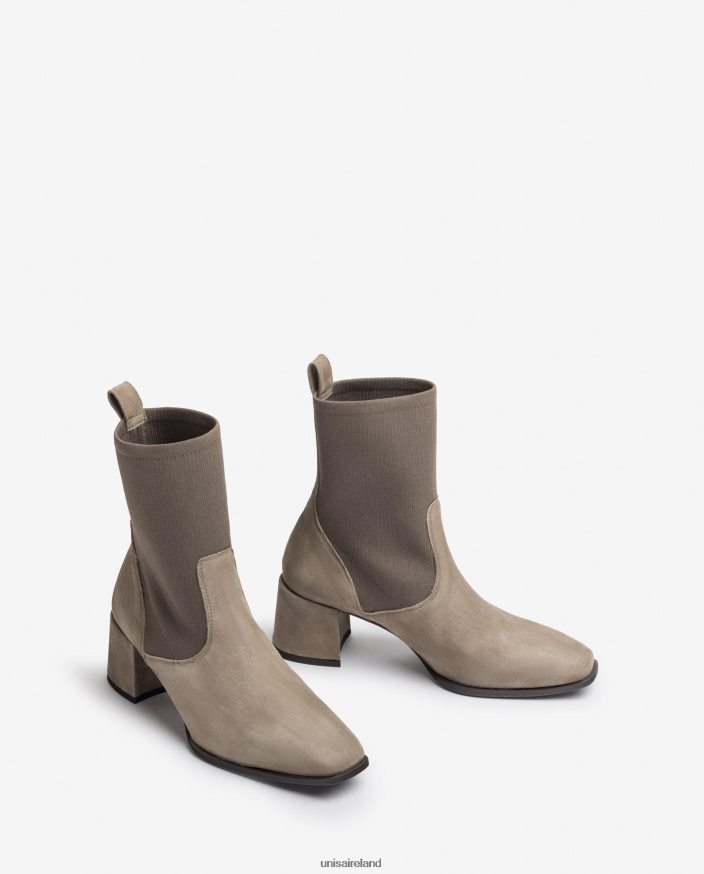 Brown 80842D965 Women Unisa Square toe ankle boot with stretch fabric