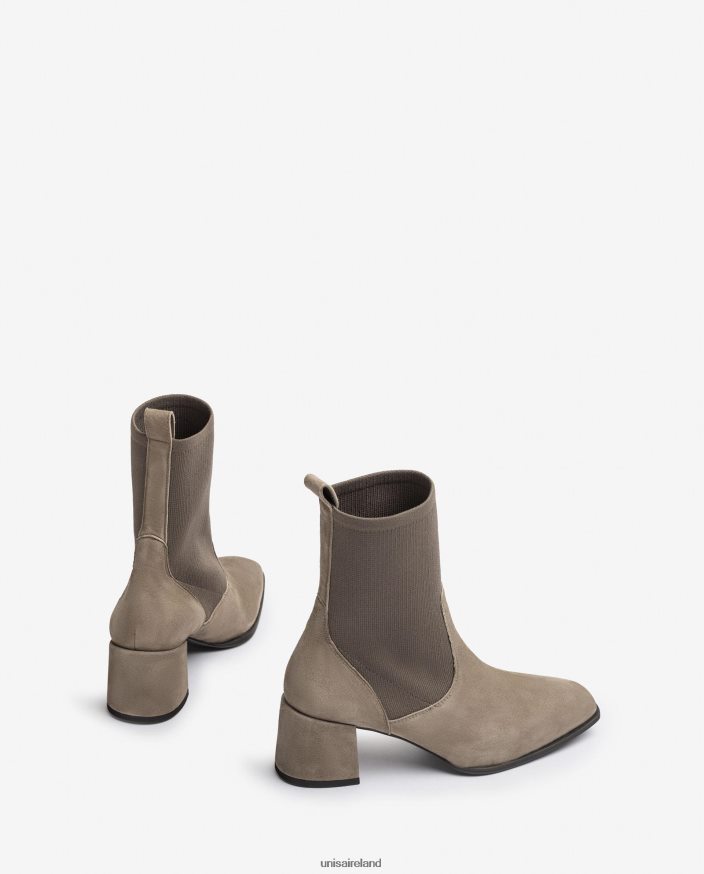 Brown 80842D965 Women Unisa Square toe ankle boot with stretch fabric