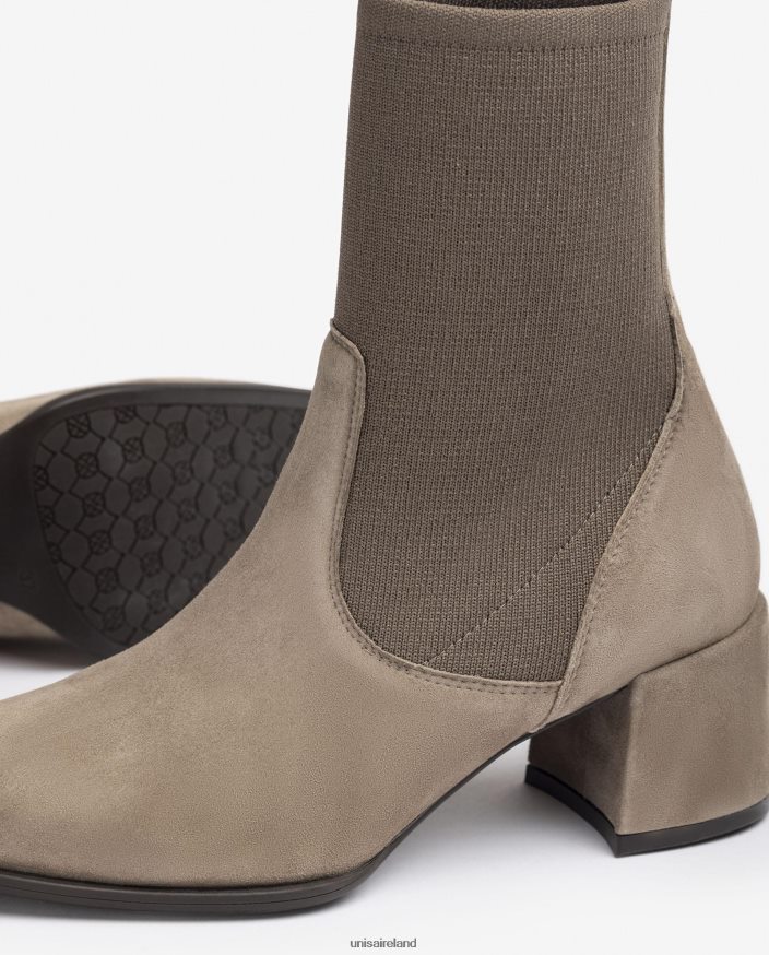 Brown 80842D965 Women Unisa Square toe ankle boot with stretch fabric