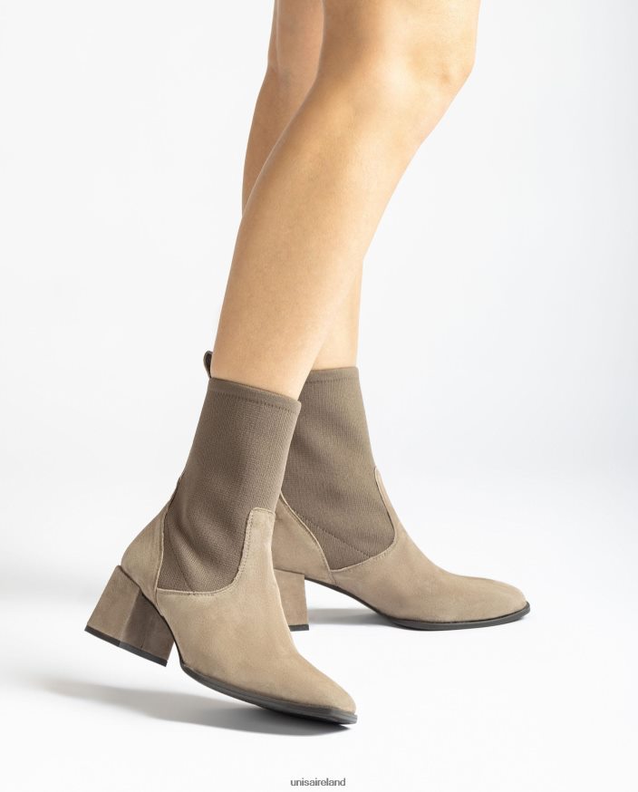 Brown 80842D965 Women Unisa Square toe ankle boot with stretch fabric