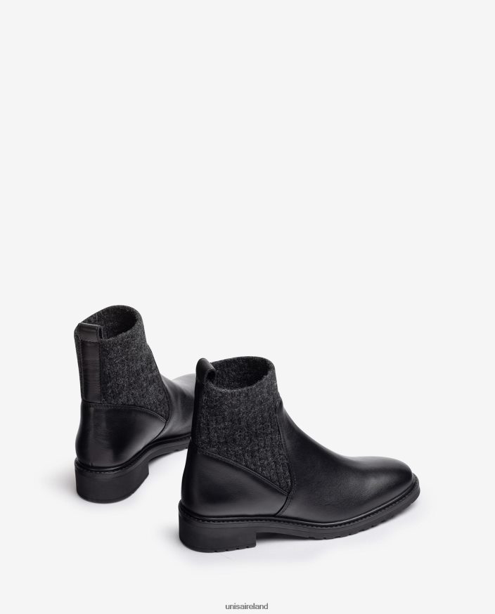 Fashion 80842D893 Women Unisa Leather ankle boots with stretch fabric quarter top line.