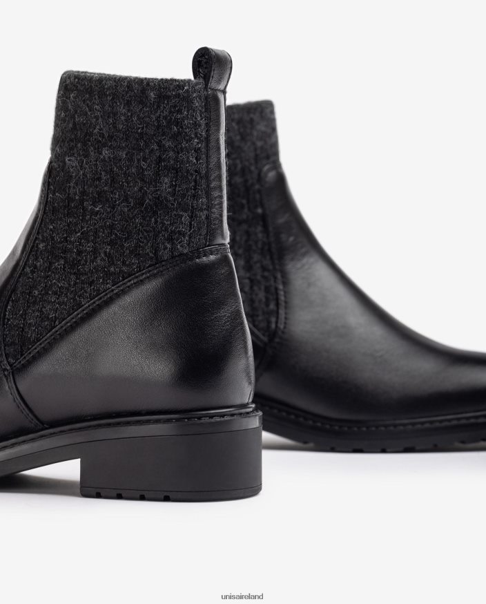 Fashion 80842D893 Women Unisa Leather ankle boots with stretch fabric quarter top line.