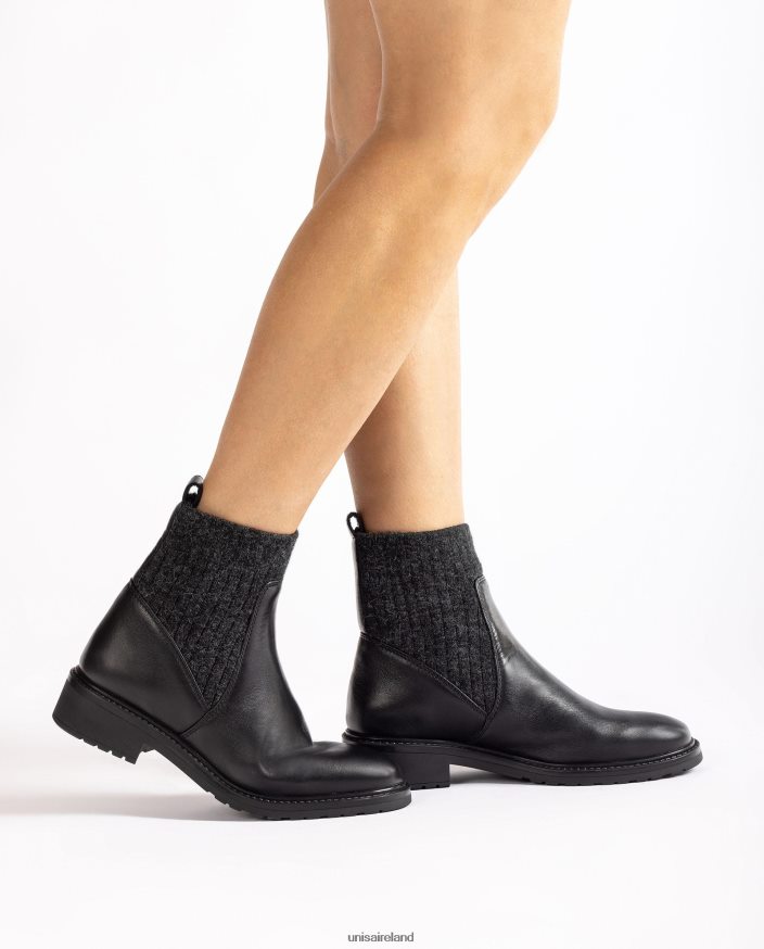Fashion 80842D893 Women Unisa Leather ankle boots with stretch fabric quarter top line.