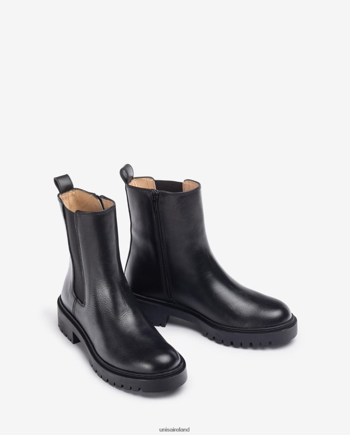 Fashion 80842D910 Women Unisa Leather ankle boots with side elastic and zip