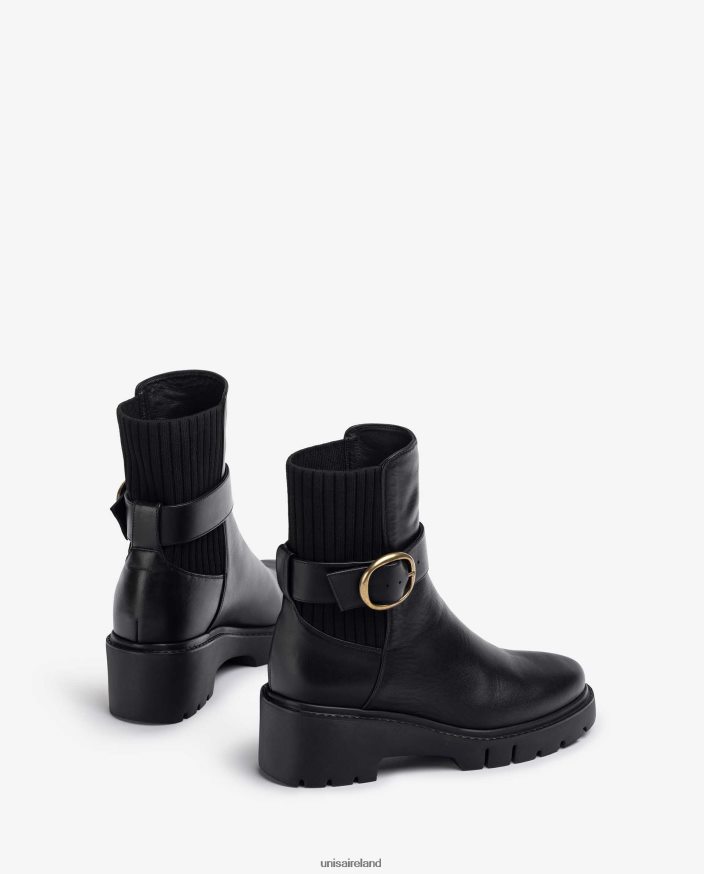 Fashion 80842D933 Women Unisa Leather ankle boots with back elastic and buckle strap