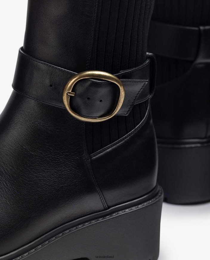 Fashion 80842D933 Women Unisa Leather ankle boots with back elastic and buckle strap