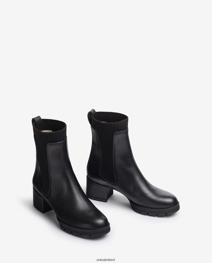 Fashion 80842D939 Kids Unisa Leather ankle boot with a ribbed sock