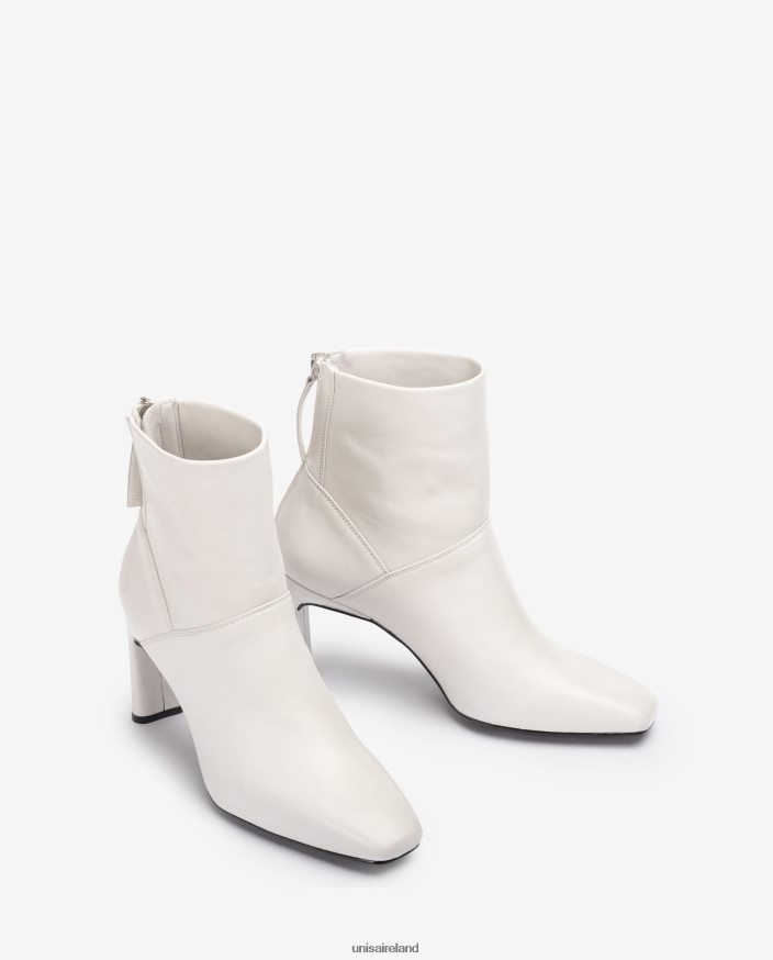 White 80842D1014 Women Unisa Square toe ankle boot with a high heel