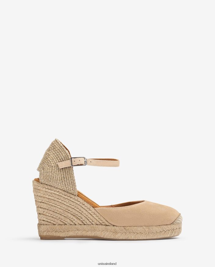 Beige 80842D485 Women Unisa Suede espadrille with a raffia heel
