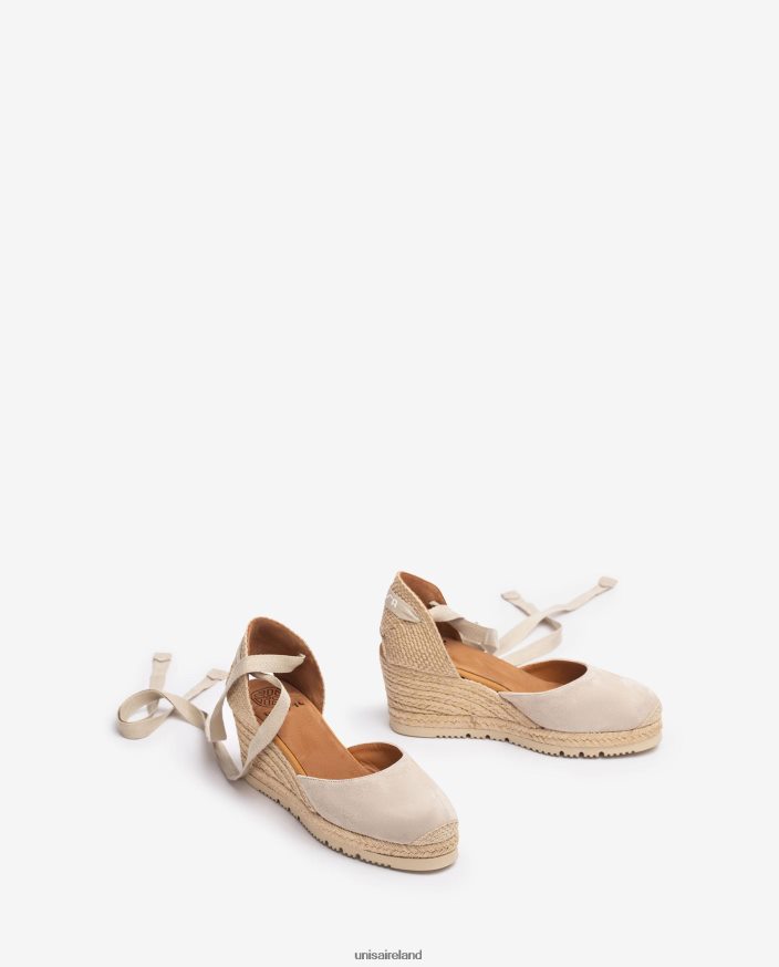 Beige 80842D705 Women Unisa D\'Orsay ankle strap espadrille with lacing