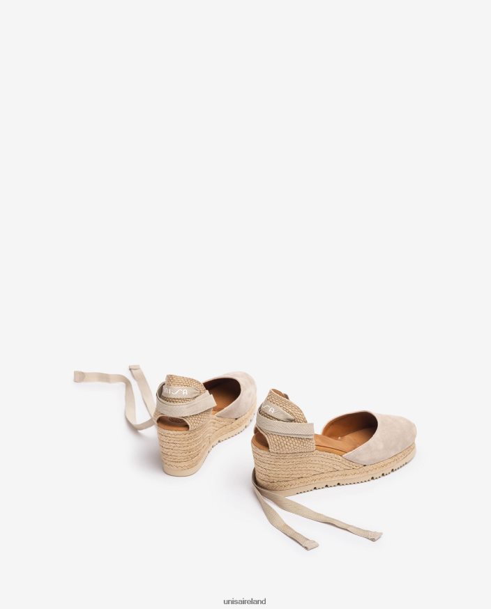 Beige 80842D705 Women Unisa D\'Orsay ankle strap espadrille with lacing