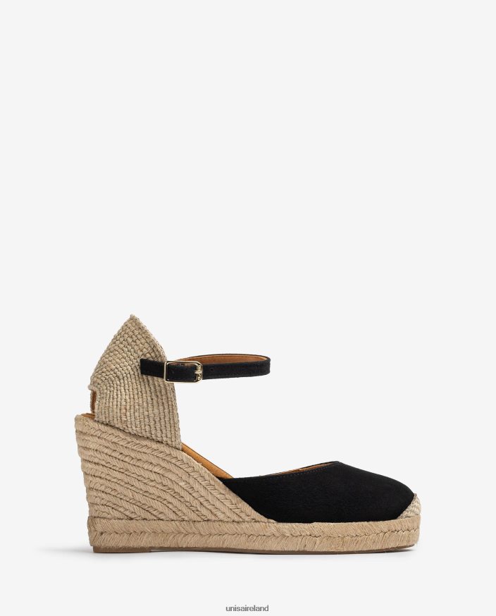 Black 80842D483 Women Unisa Suede espadrille with a raffia heel