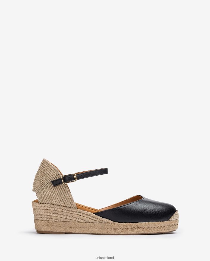 Black 80842D795 Women Unisa Vamp-heel espadrille made in leather