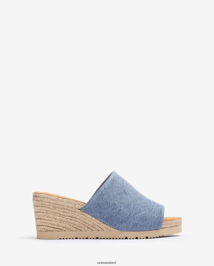 Blue 80842D467 Women Unisa Mule with a jute wedge heel