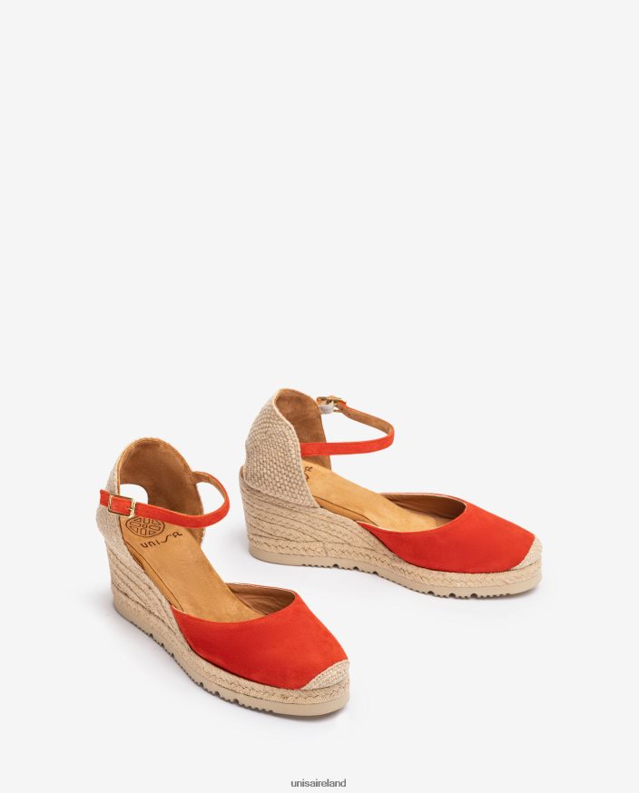 Red 80842D710 Women Unisa D\'Orsay ankle strap espadrille in suede