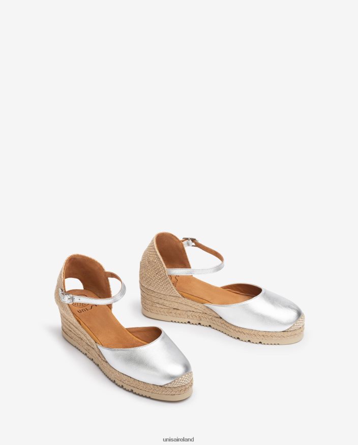 Silver 80842D762 Women Unisa Metallic effect D\'Orsay ankle strap espadrille