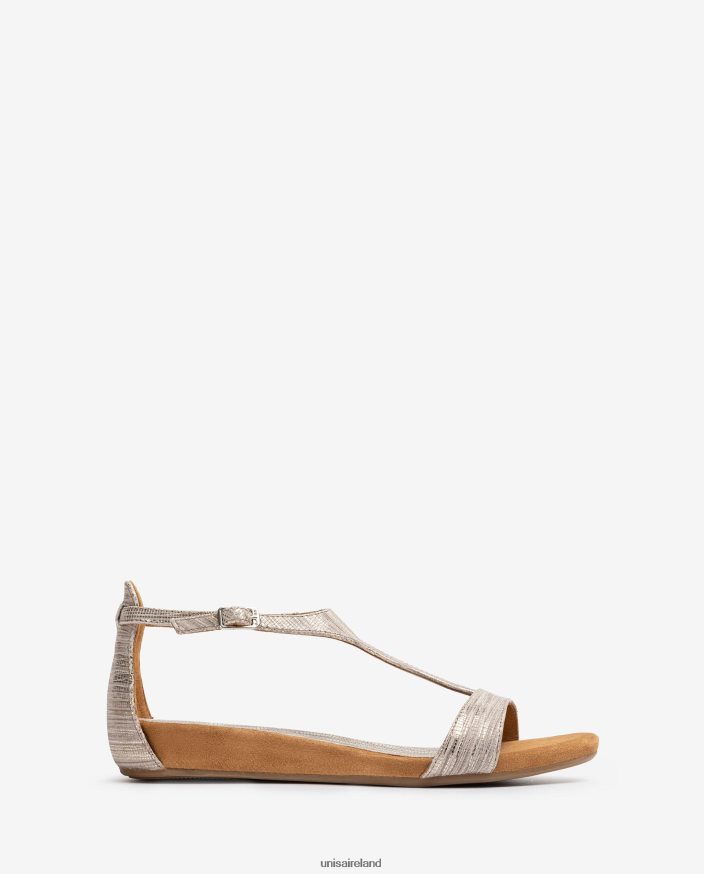 Fashion 80842D450 Women Unisa Metal effect leather sandals with instep strap