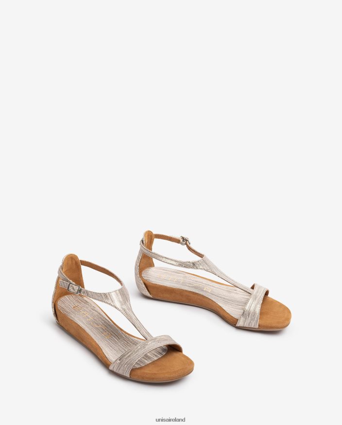 Fashion 80842D450 Women Unisa Metal effect leather sandals with instep strap