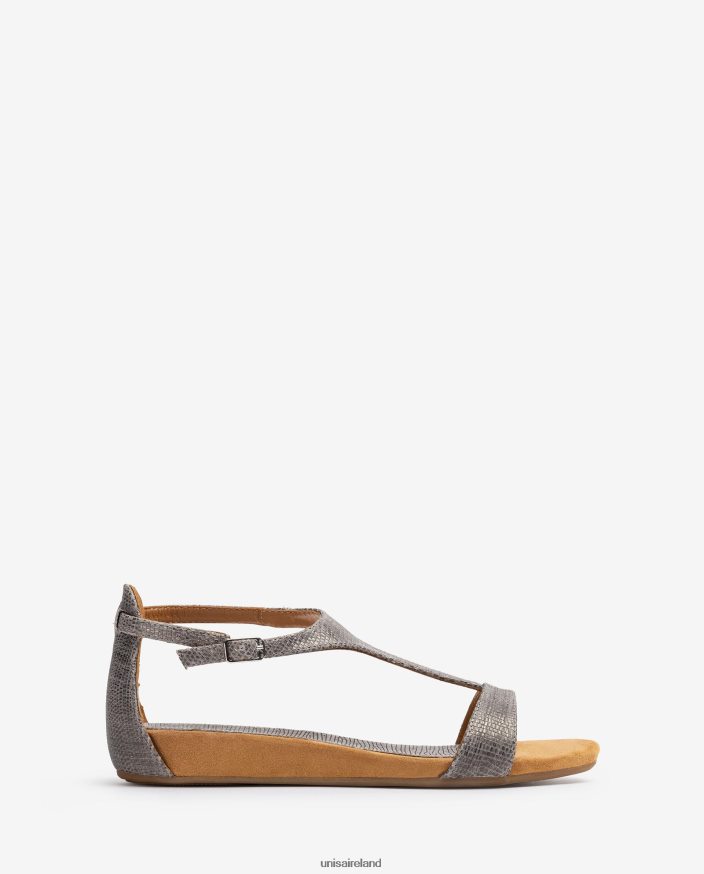 Graceful 80842D387 Women Unisa Metal effect leather sandals with instep strap