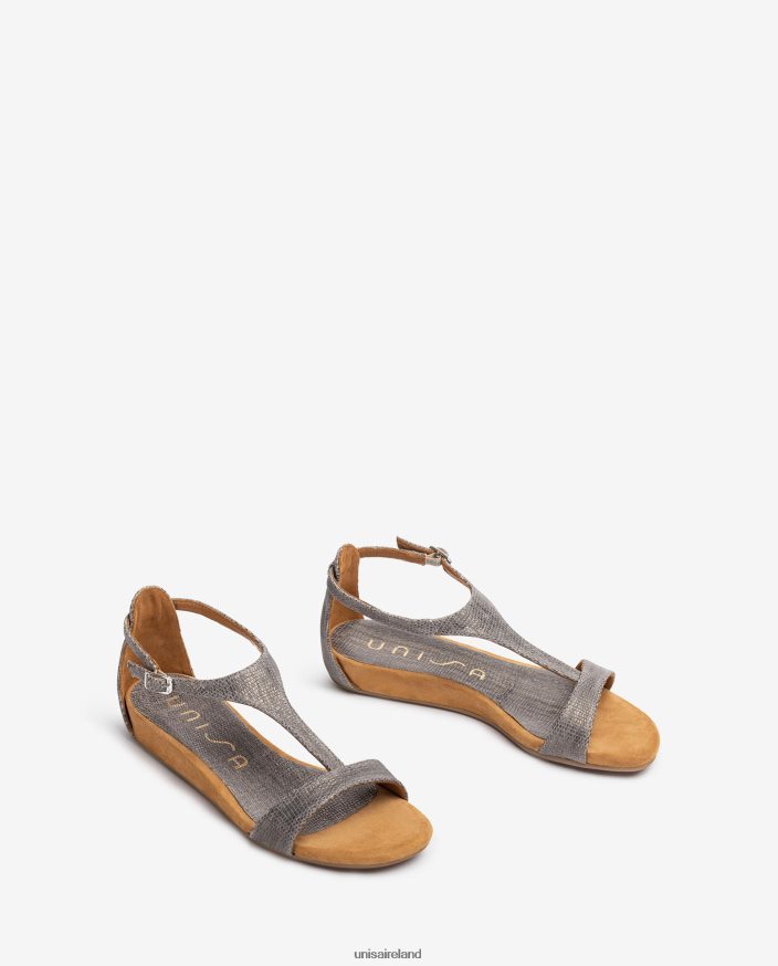 Graceful 80842D387 Women Unisa Metal effect leather sandals with instep strap