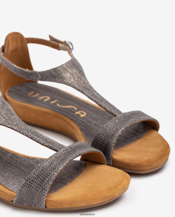 Graceful 80842D387 Women Unisa Metal effect leather sandals with instep strap