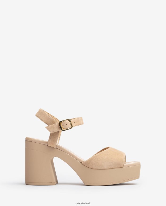 Beige 80842D86 Women Unisa Sandal with a matching block heel