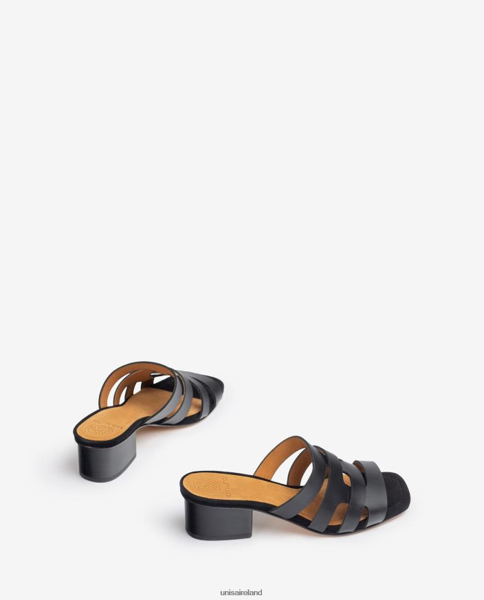 Black 80842D303 Women Unisa Wide vamp sandal with decorative perforations