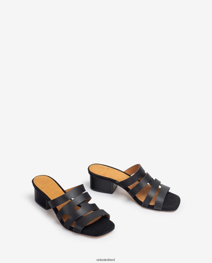 Black 80842D303 Women Unisa Wide vamp sandal with decorative perforations