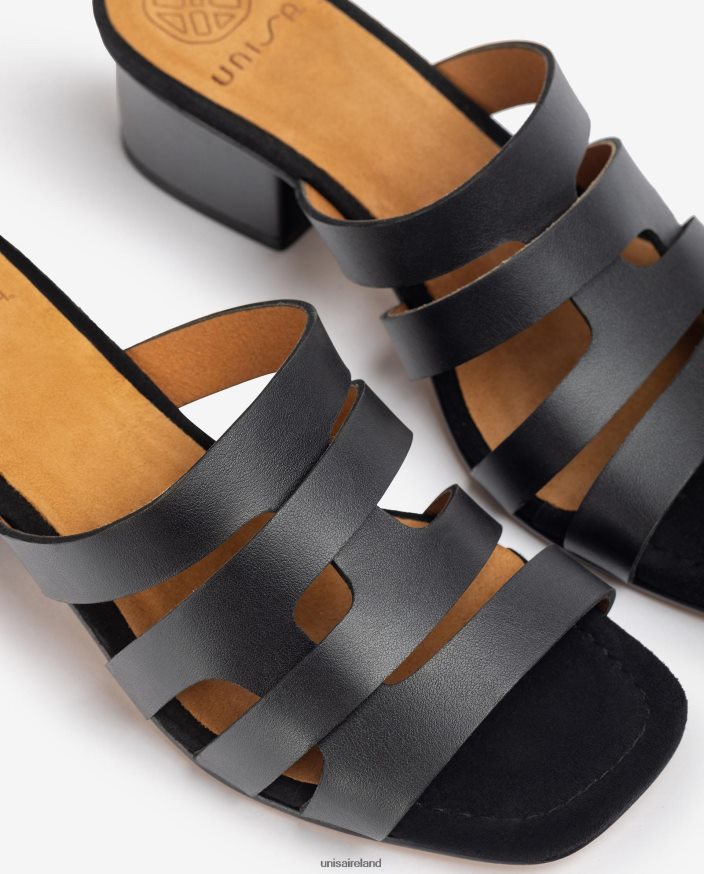 Black 80842D303 Women Unisa Wide vamp sandal with decorative perforations