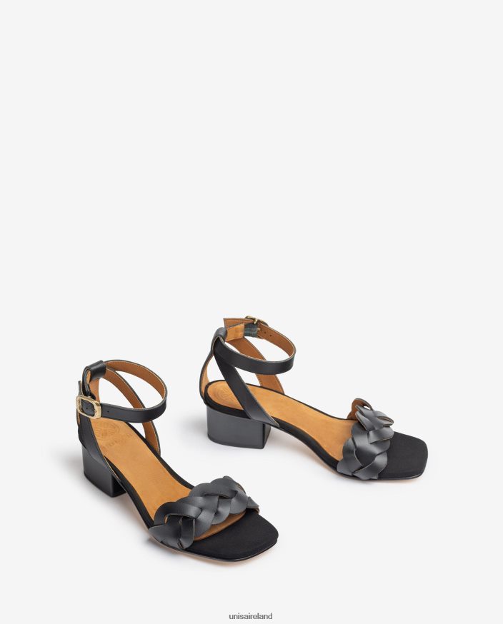 Black 80842D305 Women Unisa Sandal with decorative perforations on the vamp