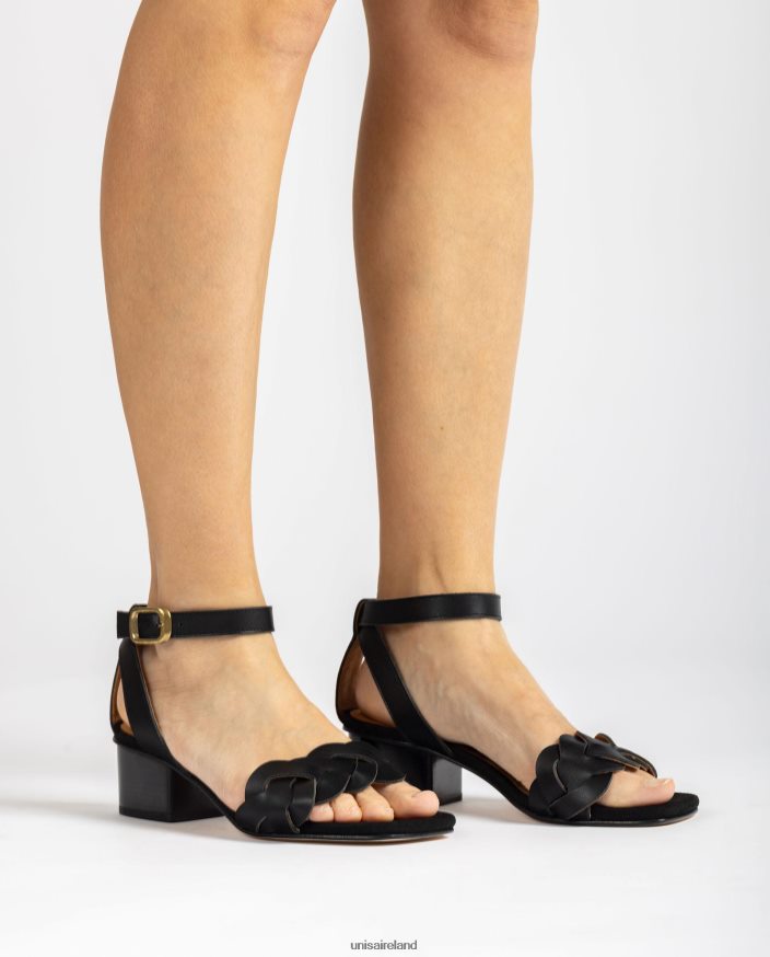 Black 80842D305 Women Unisa Sandal with decorative perforations on the vamp