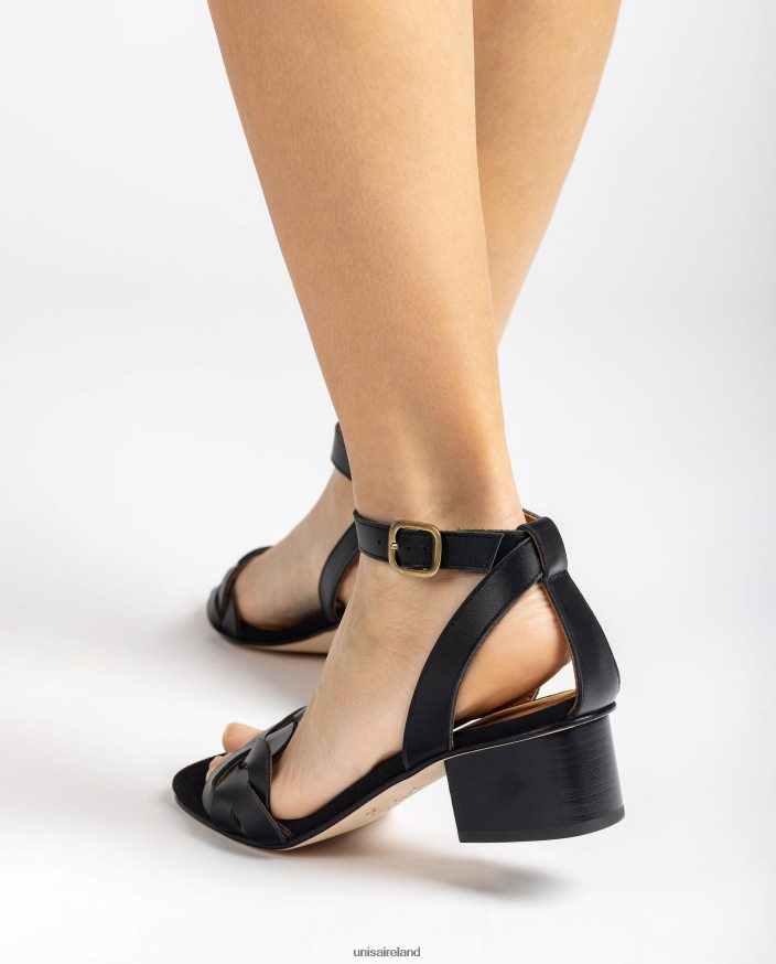 Black 80842D305 Women Unisa Sandal with decorative perforations on the vamp