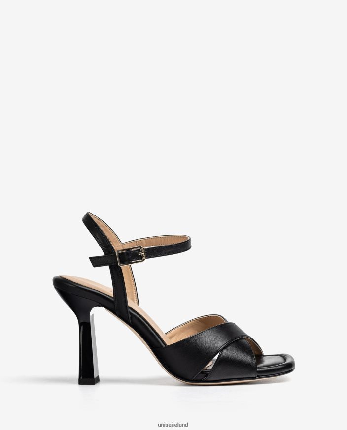 Black 80842D338 Women Unisa Crossed leather straps sandals