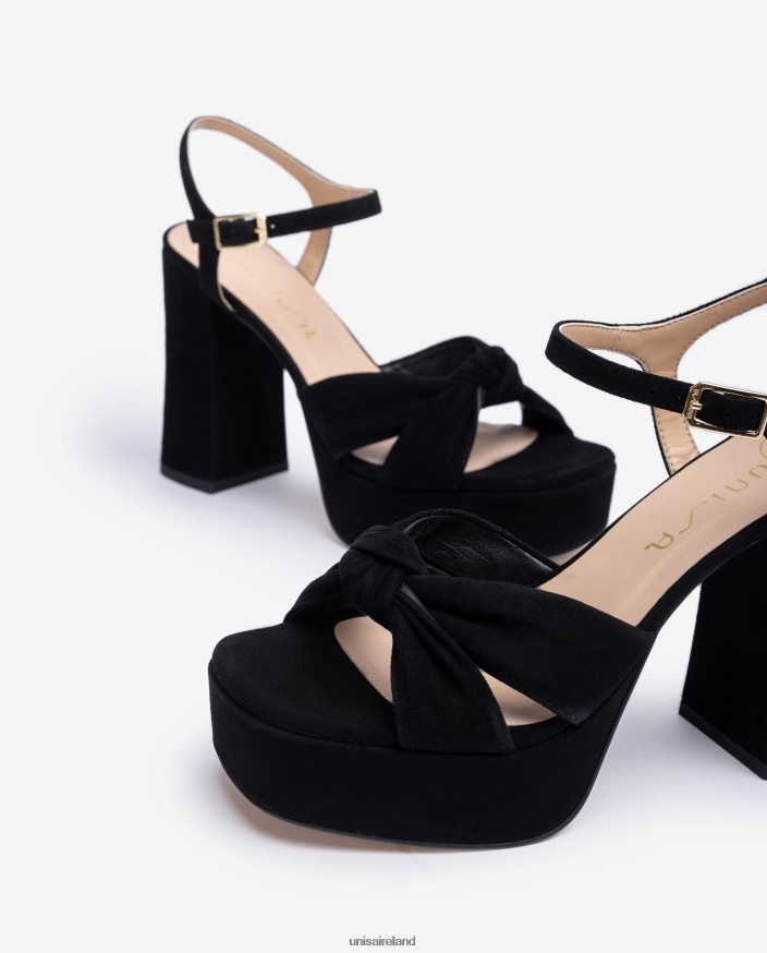 Black 80842D52 Women Unisa Square toe sandal with a knot on the front