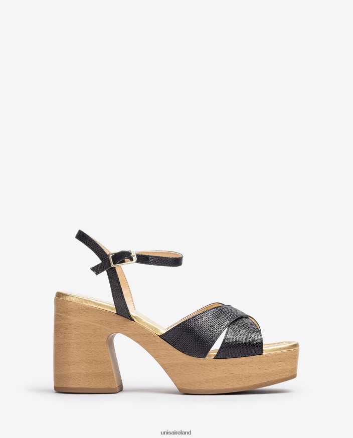 Black 80842D71 Women Unisa Raffia sandal with a block heel