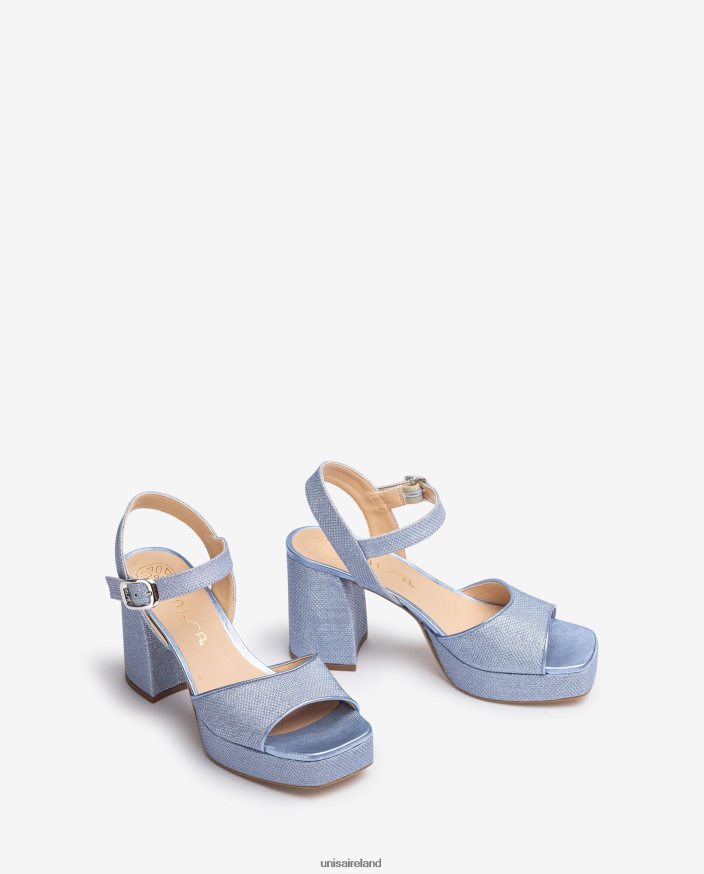 Blue 80842D222 Women Unisa Sandal made in shiny fabric with a wide heel