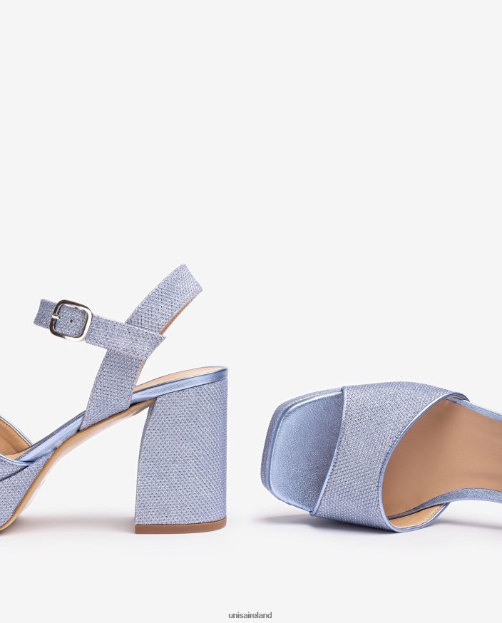 Blue 80842D222 Women Unisa Sandal made in shiny fabric with a wide heel