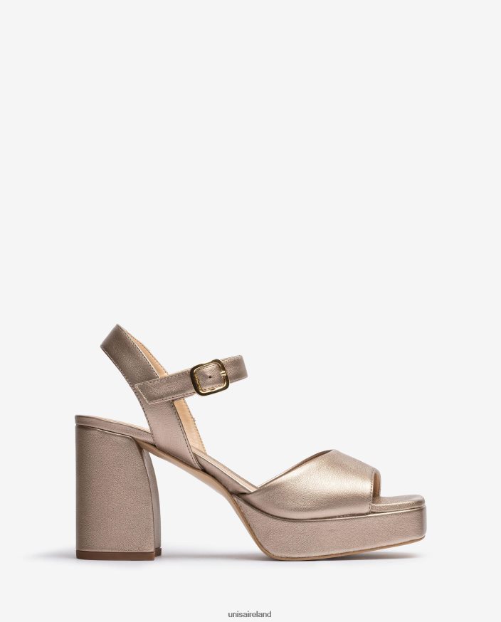 Bronze 80842D1 Women Unisa Metallic leather effect sandal with a wide heel