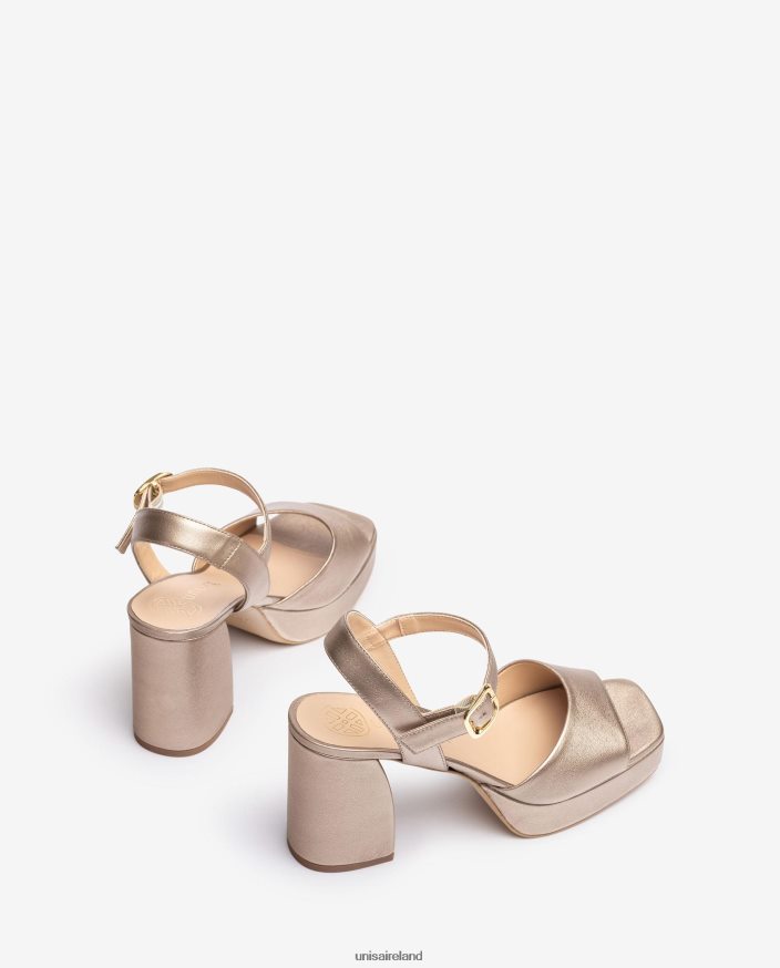 Bronze 80842D1 Women Unisa Metallic leather effect sandal with a wide heel