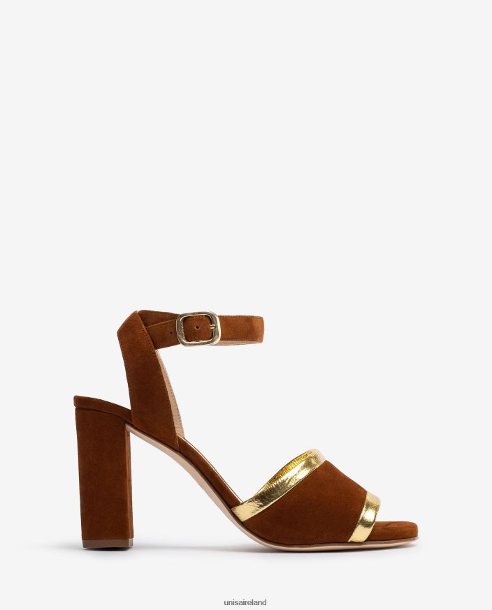 Brown 80842D1305 Women Unisa Metallic effect suede and leather sandal