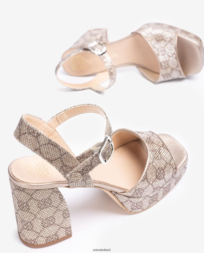 Fashion 80842D225 Women Unisa Shiny fabric sandal with a wide heel