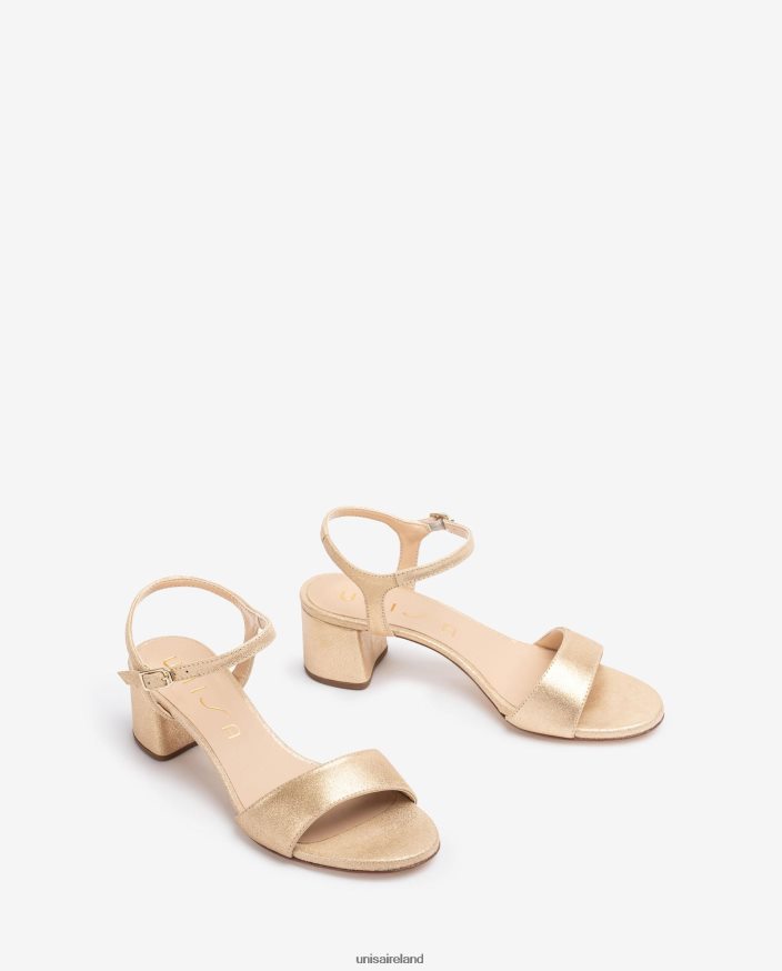 Fashion 80842D372 Women Unisa Metal effect suede sandals with wide heel