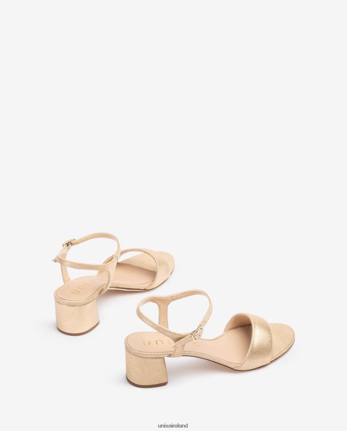 Fashion 80842D372 Women Unisa Metal effect suede sandals with wide heel