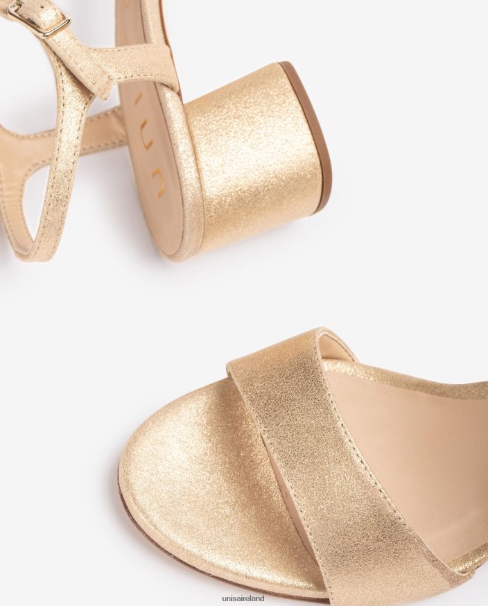 Fashion 80842D372 Women Unisa Metal effect suede sandals with wide heel