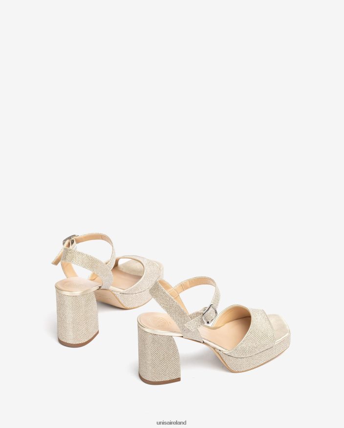 Gold 80842D223 Women Unisa Sandal made in shiny fabric with a wide heel