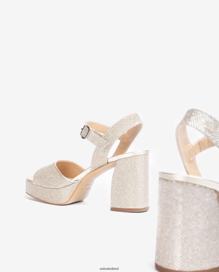 Gold 80842D223 Women Unisa Sandal made in shiny fabric with a wide heel