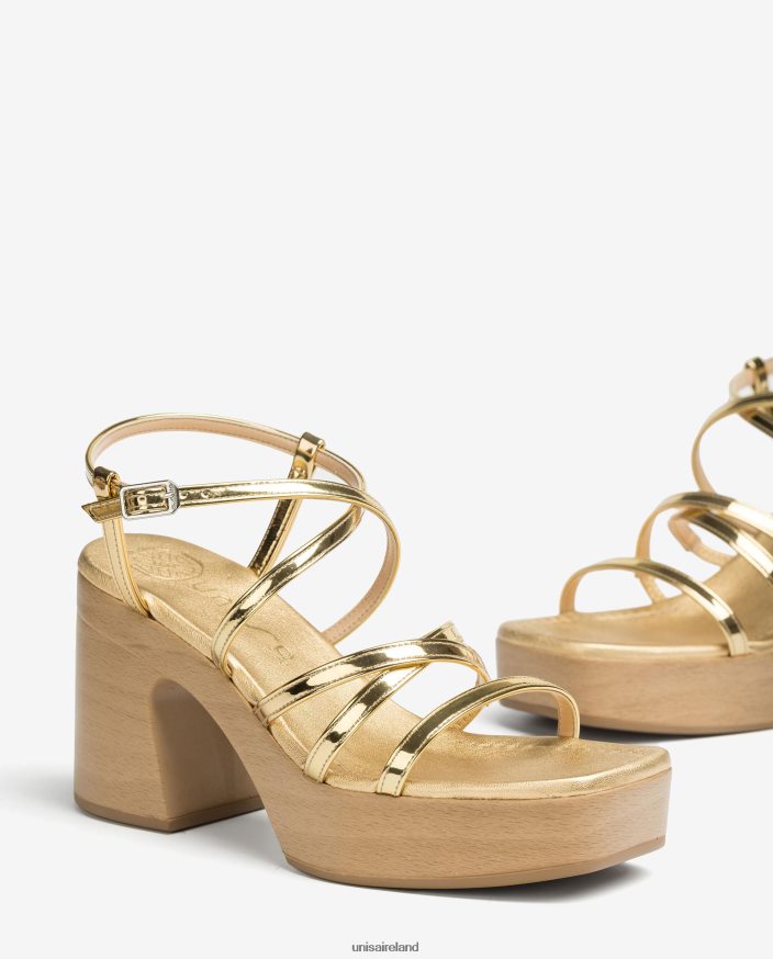 Gold 80842D237 Women Unisa Sandal with a block heel and thin straps