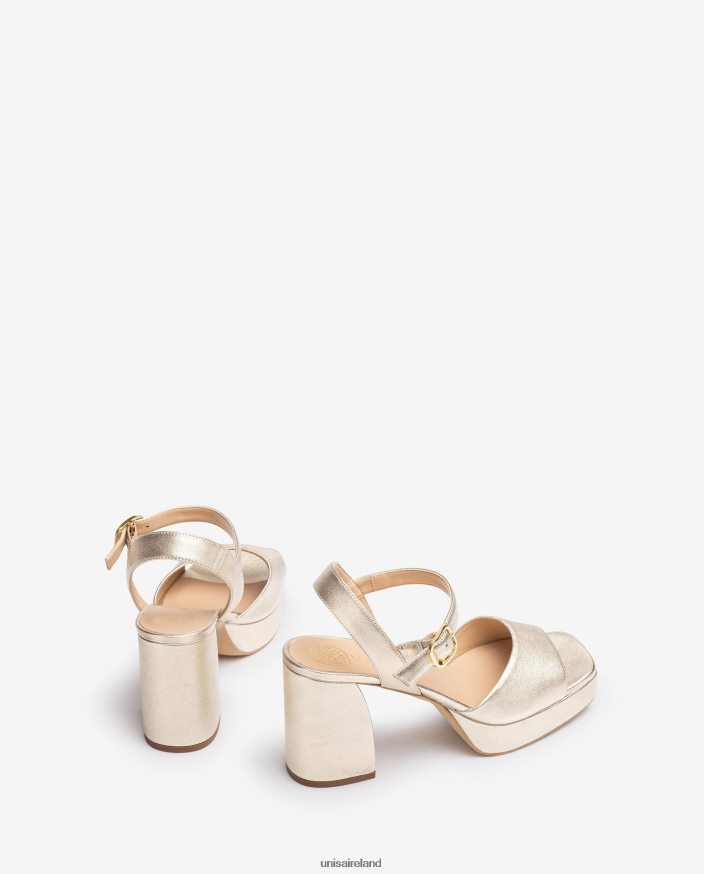 Gold 80842D2 Women Unisa Metallic leather effect sandal with a wide heel