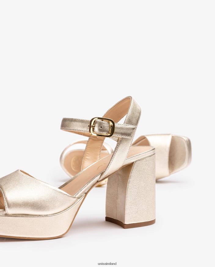Gold 80842D2 Women Unisa Metallic leather effect sandal with a wide heel