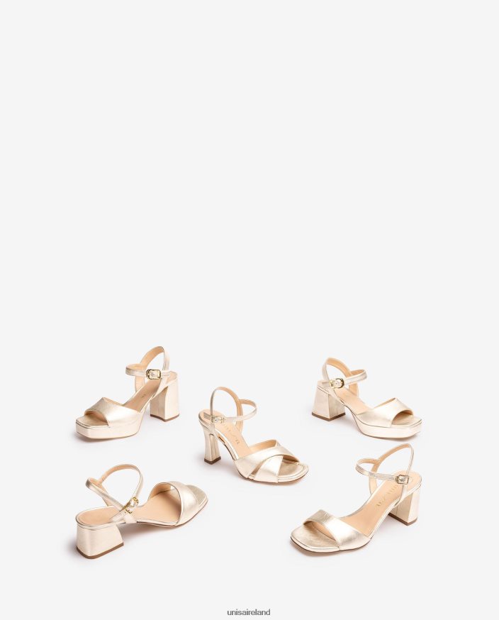 Gold 80842D2 Women Unisa Metallic leather effect sandal with a wide heel